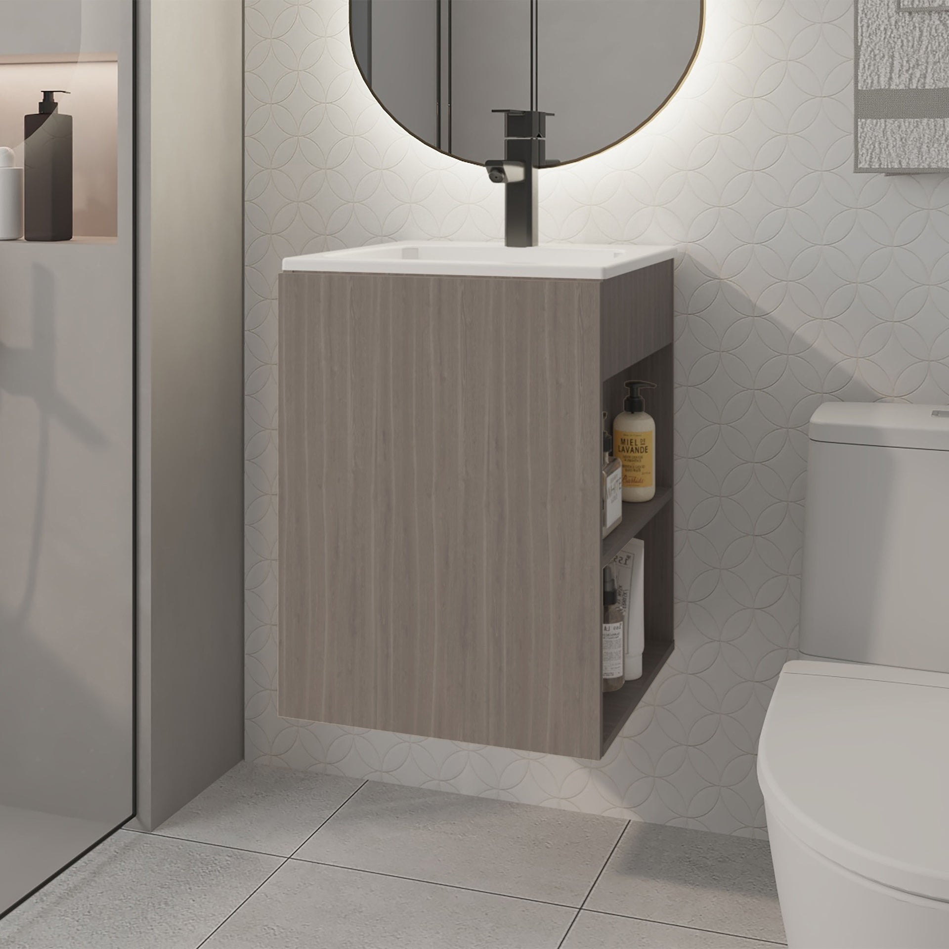 Bathroom Vanity 23.7" H, 1 Door, 3 shelves, White Oak - Bathroom