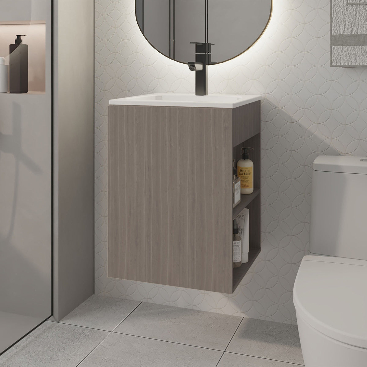 Bathroom Vanity 23.7" H, 1 Door, 3 shelves, White Oak - Bathroom