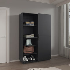 Wardrobe 72.4 inch H, 2 Doors, 6 Legs, 5 Shelves, Black Wengue - Wardrobe