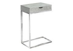 Accent Table, C-shaped, End, Side, Snack, Storage Drawer, Living Room, Bedroom, Grey Laminate, Chrome Metal, Contemporary, Modern