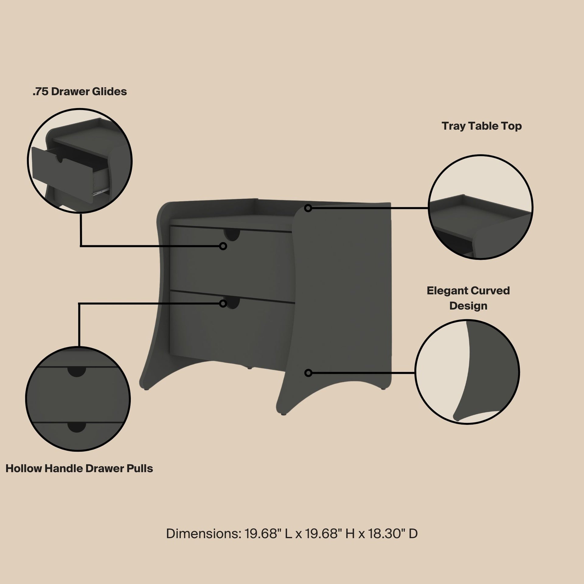 Nightstand in Charcoal Gray