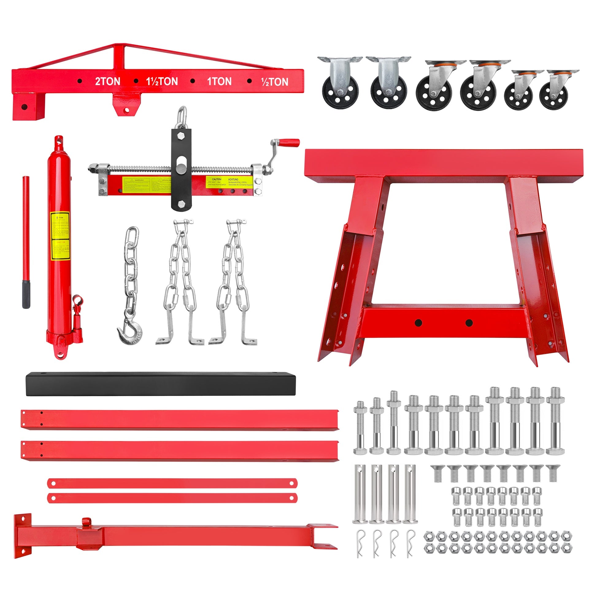 2 Ton Folding Hydraulic Engine Hoist with Lever, 4400 lbs Folding Engine Shop Crane Hoist Lift, Heavy Duty Cherry Picker Engine Lift with 6 Iron Caster Wheels for Garage Workshop