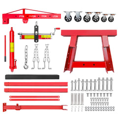 2 Ton Folding Hydraulic Engine Hoist with Lever, 4400 lbs Folding Engine Shop Crane Hoist Lift, Heavy Duty Cherry Picker Engine Lift with 6 Iron Caster Wheels for Garage Workshop