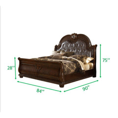 Traditional Style 5Piece King (Includes: King Size Bed, Nightstand , Dresser, Chest and Mirror) Button Tufted Bedroom Set Made with Wood in Dark Walnut