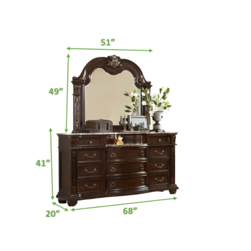 Traditional Style 5Piece King (Includes: King Size Bed, Nightstand , Dresser, Chest and Mirror) Button Tufted Bedroom Set Made with Wood in Dark Walnut