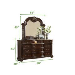 Traditional Style 5Piece King (Includes: King Size Bed, Nightstand , Dresser, Chest and Mirror) Button Tufted Bedroom Set Made with Wood in Dark Walnut