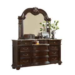 Traditional Style 5Piece King (Includes: King Size Bed, Nightstand , Dresser, Chest and Mirror) Button Tufted Bedroom Set Made with Wood in Dark Walnut