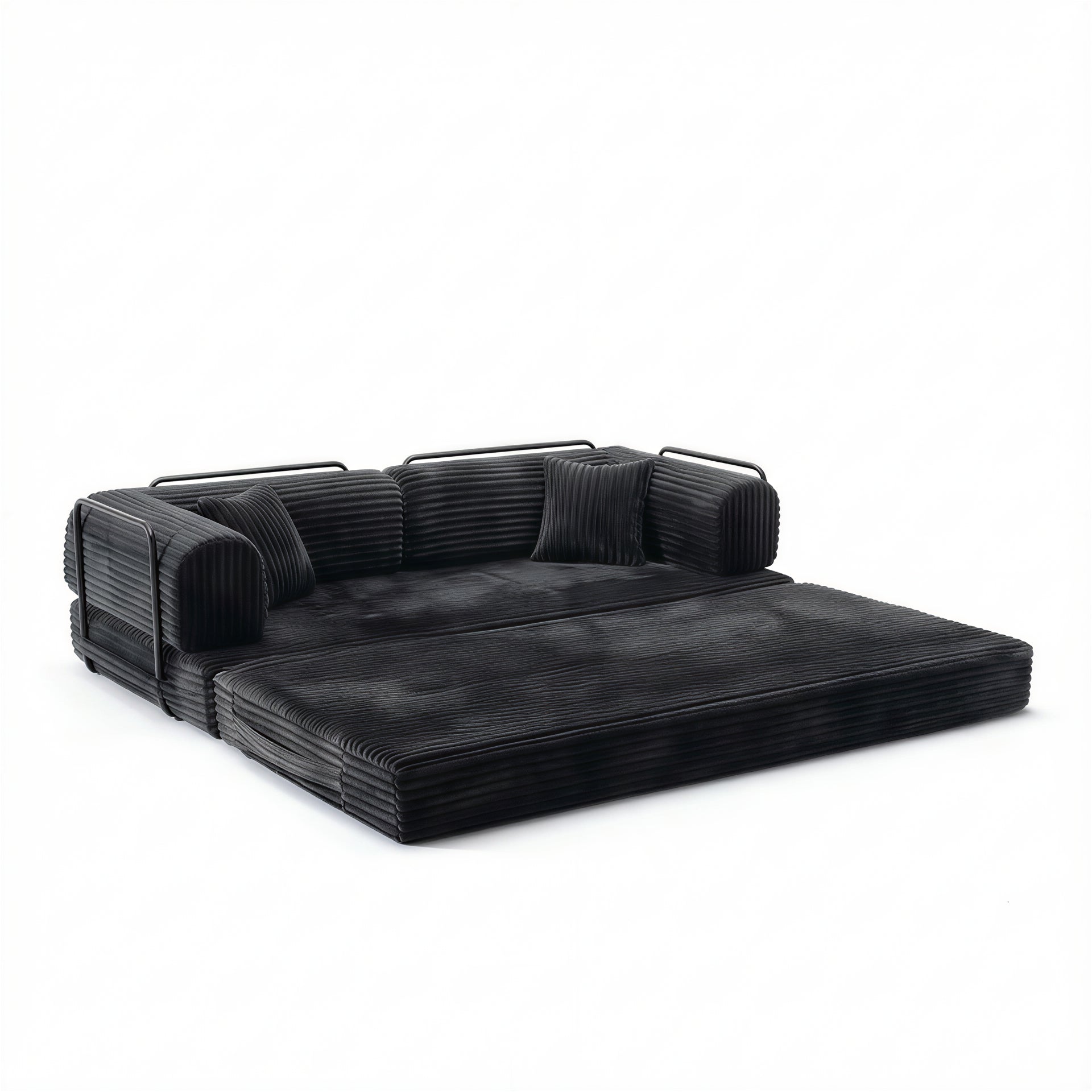 Compression Sofa,Convertible Floor Sofa Bed-with Pillow Back Support Armrest,Comfy Futon Couch Sleeper Bed,Loveseats Boneless Modular Sectional Sofa,Corduroy fabric,for Living Room,Bedroom,GREY
