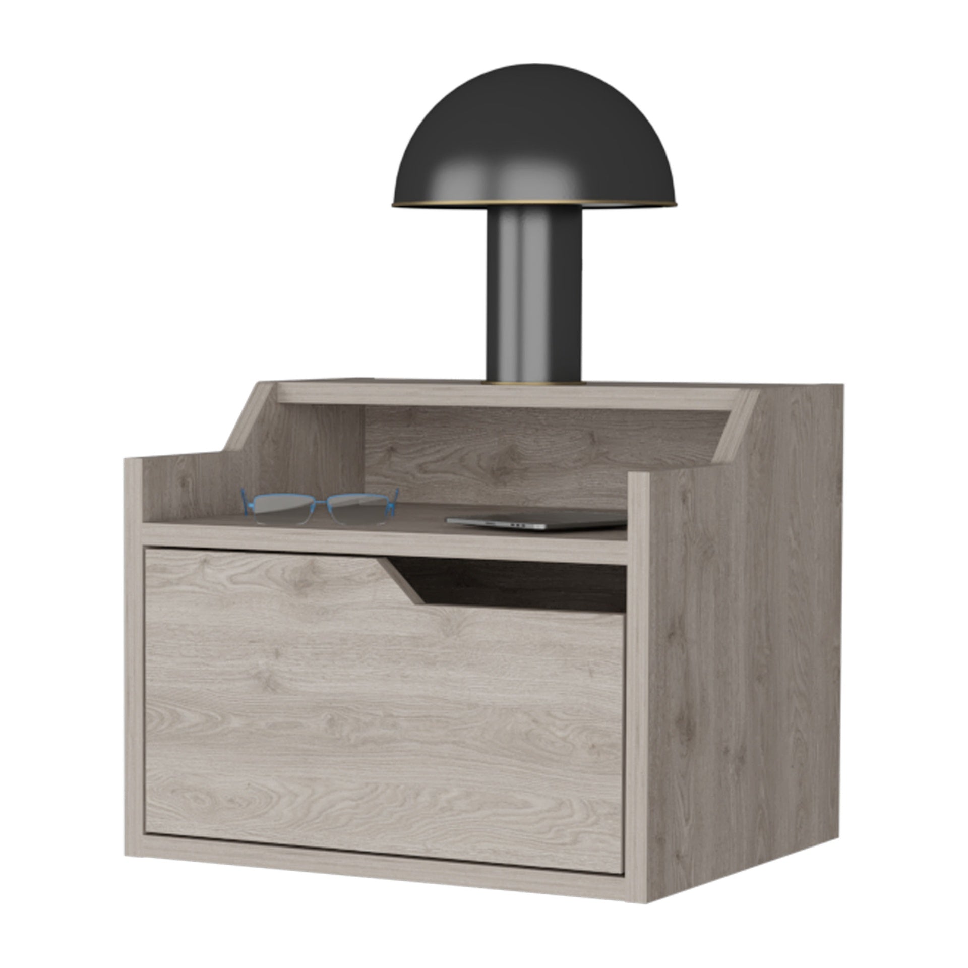 Florence Floating Nightstand with Drawer and Dual-Shelf Display