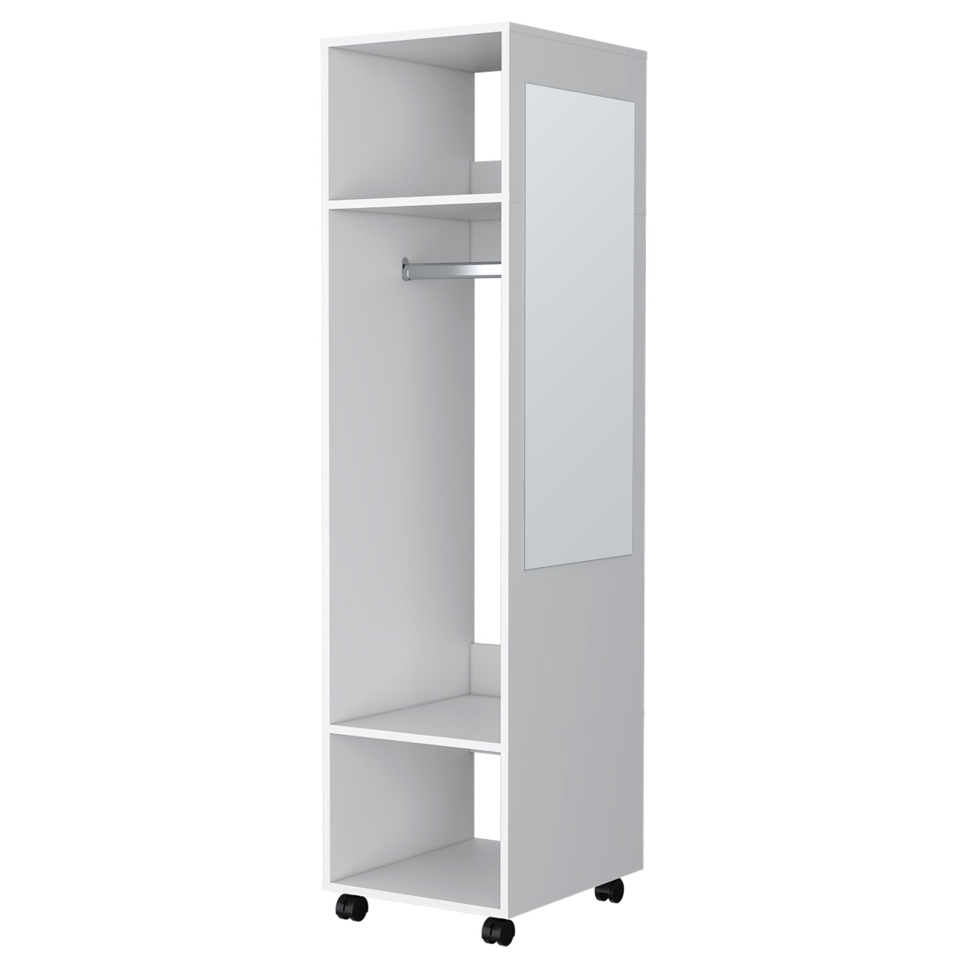 Benson Wardrobe in melamine with mirror and open storage