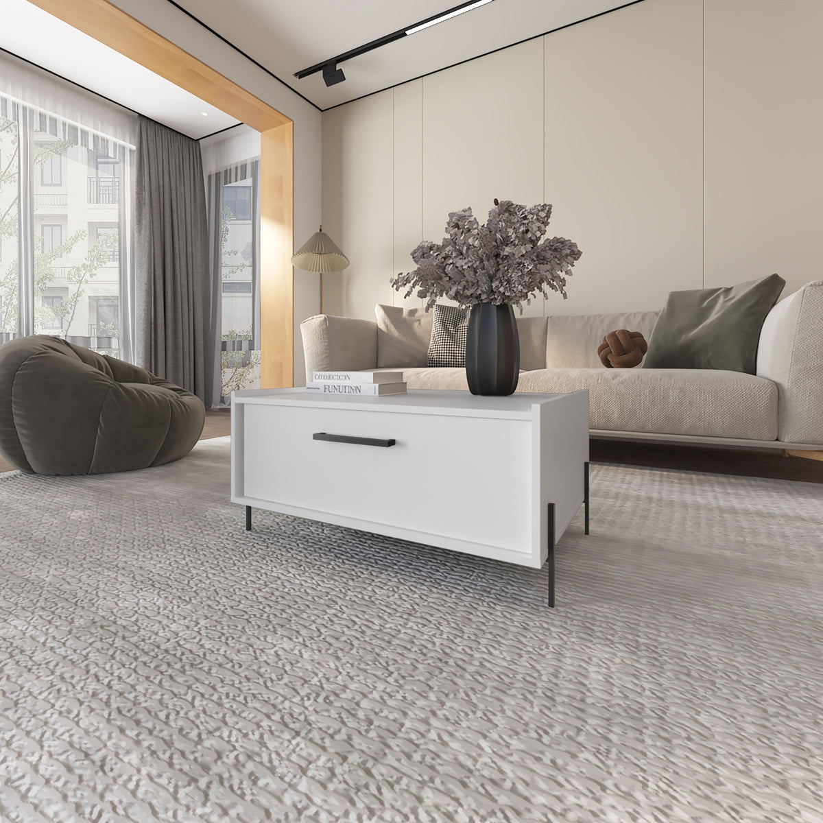 Glendale Coffee Table with Flip-Down Door in Melamine, White