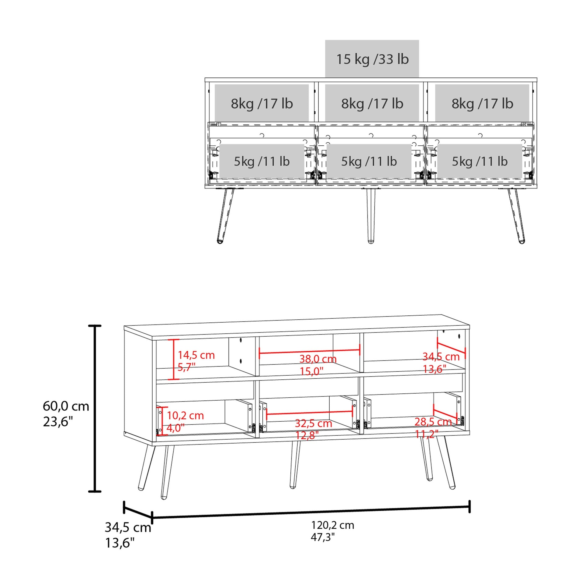Picacho TV Stand with Multistorage, 3 Drawers and 3 Shelves, White + Natural Oak .