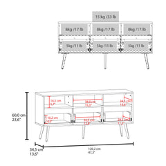Picacho TV Stand with Multistorage, 3 Drawers and 3 Shelves, White + Natural Oak .
