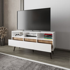 Picacho TV Stand with Multistorage, 3 Drawers and 3 Shelves, White + Natural Oak .