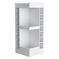 FM FURNITURE Lamer Corner Bar Cabinet with Wine Rack and Open Shelf, White