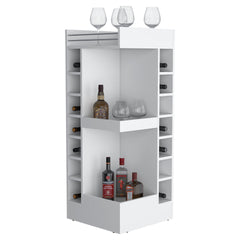 FM FURNITURE Lamer Corner Bar Cabinet with Wine Rack and Open Shelf, White