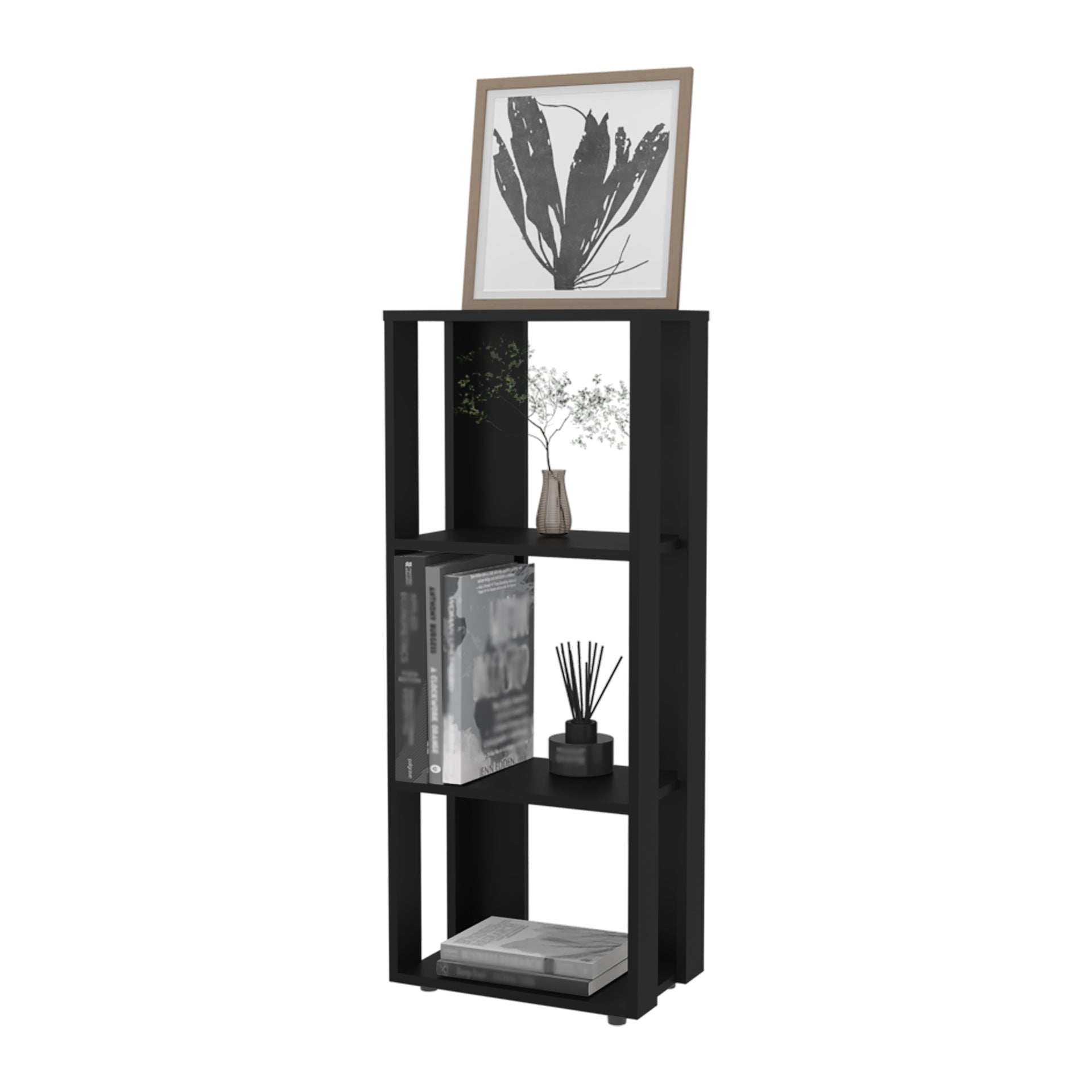 FM FURNITURE Modoc Bookcase in Melamine with Open Storage, Black