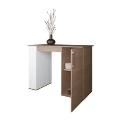 Vernon Kitchen Island with 1 Door and Open Storage, White and Natural Oak
