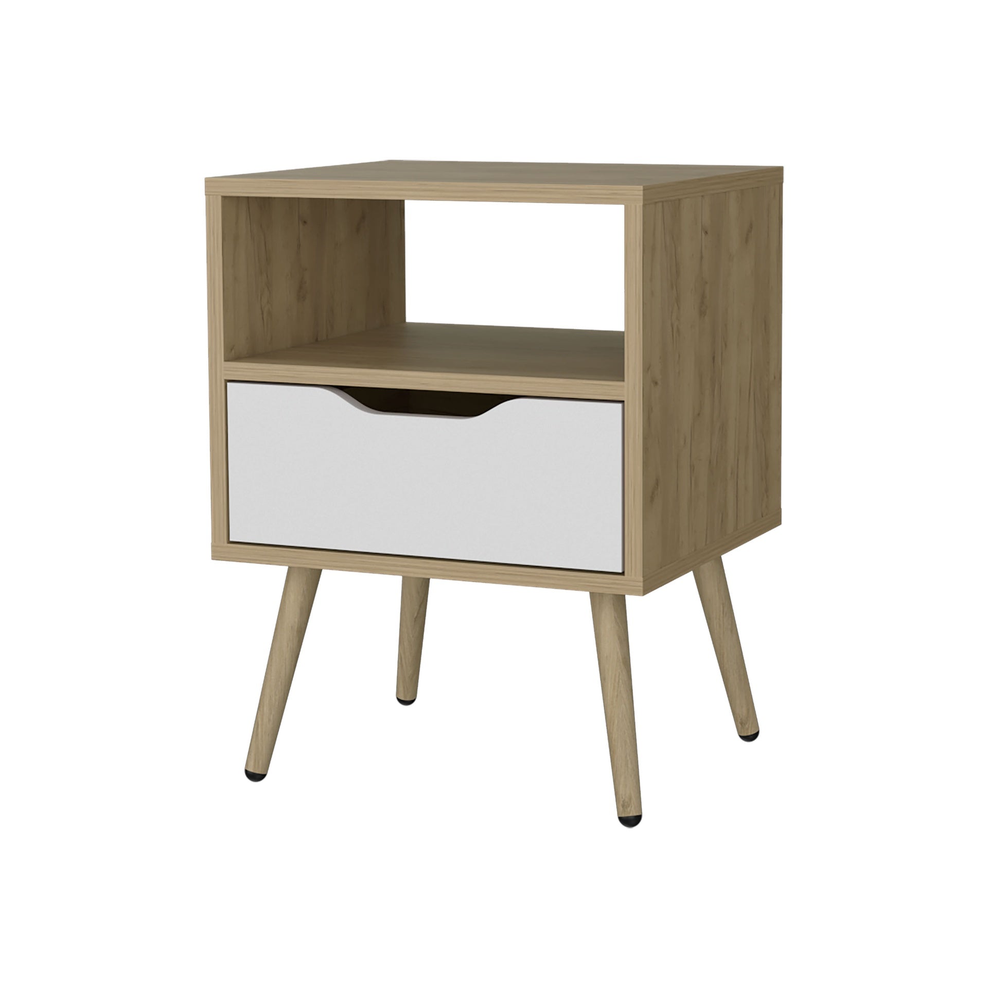 FM FURNITURE Prescott Valley Nightstand with Open Storage, Natural Oak and White