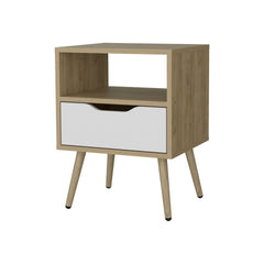 FM FURNITURE Prescott Valley Nightstand with Open Storage, Natural Oak and White