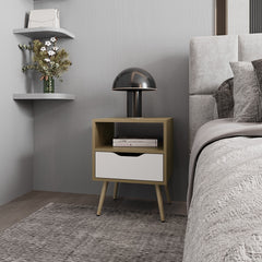 FM FURNITURE Prescott Valley Nightstand with Open Storage, Natural Oak and White