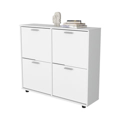 FM FURNITURE Nutrioso Tilt-Out Shoe Storage Cabinet with Multiple Compartments and Modern Desig, White
