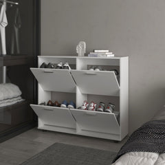 FM FURNITURE Nutrioso Tilt-Out Shoe Storage Cabinet with Multiple Compartments and Modern Desig, White