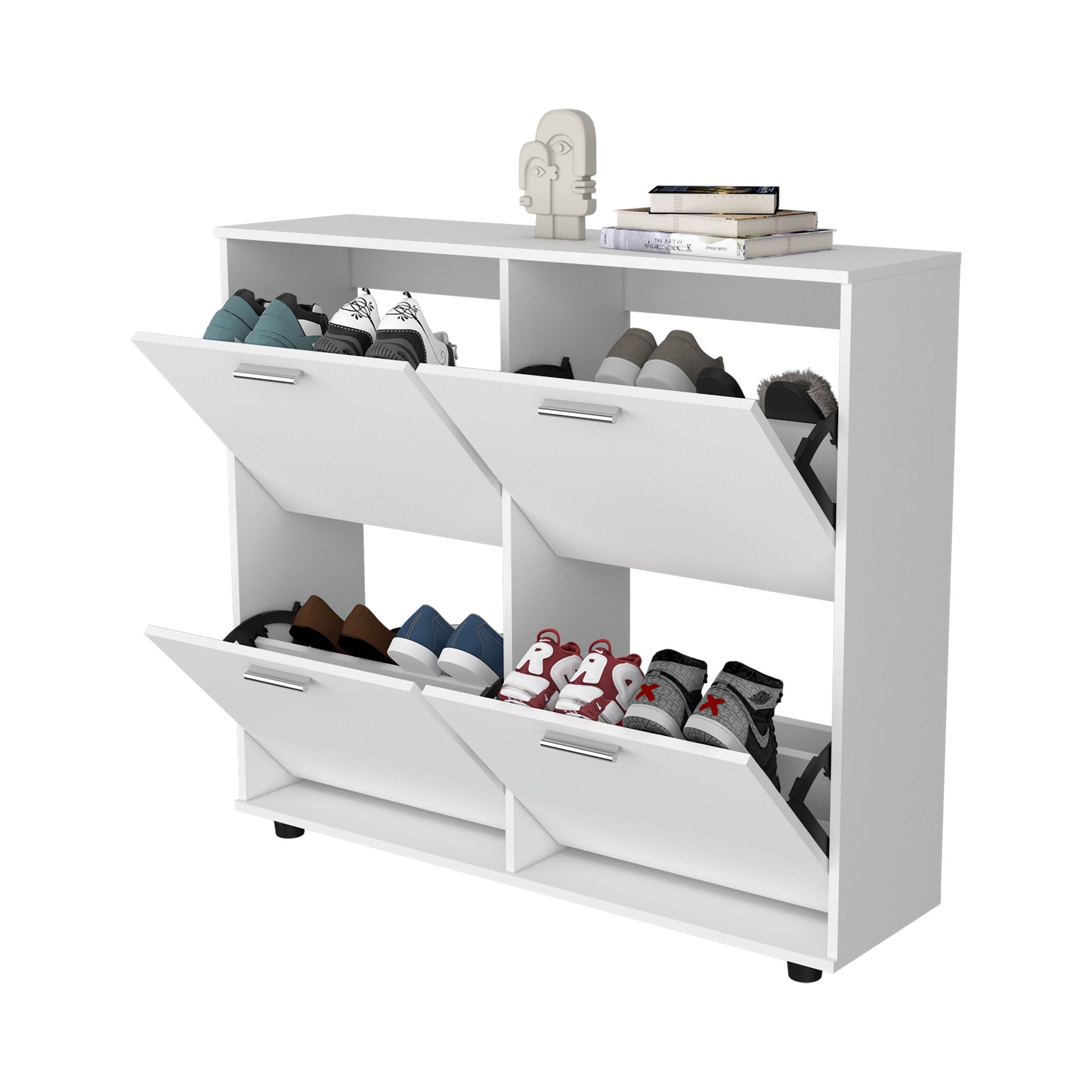 FM FURNITURE Nutrioso Tilt-Out Shoe Storage Cabinet with Multiple Compartments and Modern Desig, White