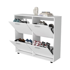 FM FURNITURE Nutrioso Tilt-Out Shoe Storage Cabinet with Multiple Compartments and Modern Desig, White