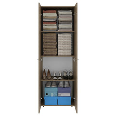 FM FURNITURE World 2-Door Tall Wardrobe Cabinet, 4 Shelves, Vertical Storage, 66.9 inchH 鈥 Bedroom, Natural Oak