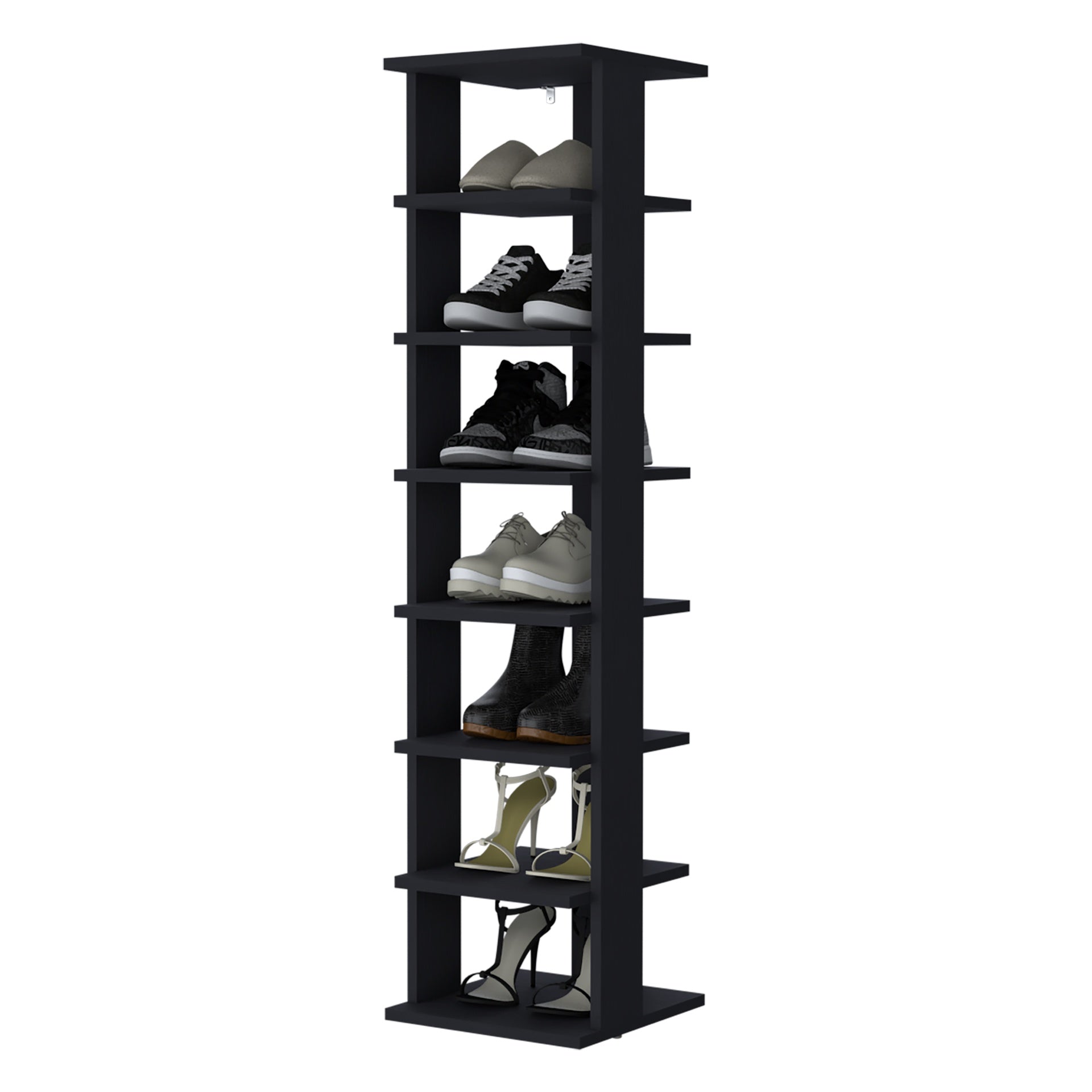 FM FURNITURE Ivonny 7-Tier Tall Vertical Shoe Rack, Freestanding Organizer with Open Shelves, Wenge