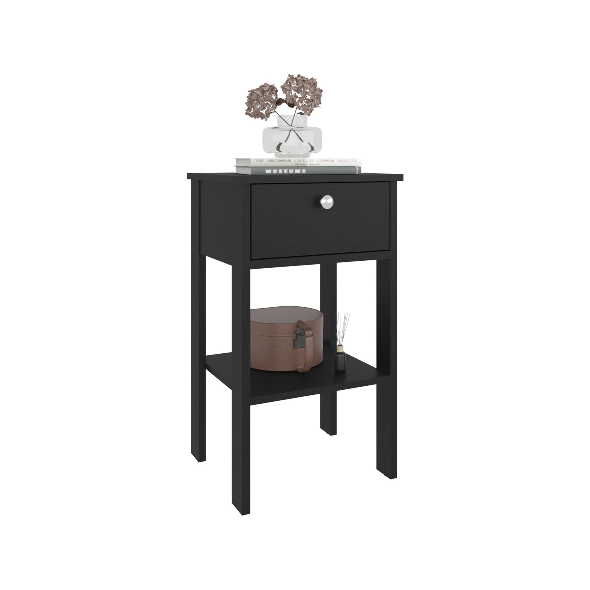 Shongopovi One Drawer Nightstand with Open Shelf, Compact Design, Modern Style, Bedroom Use, Wenge