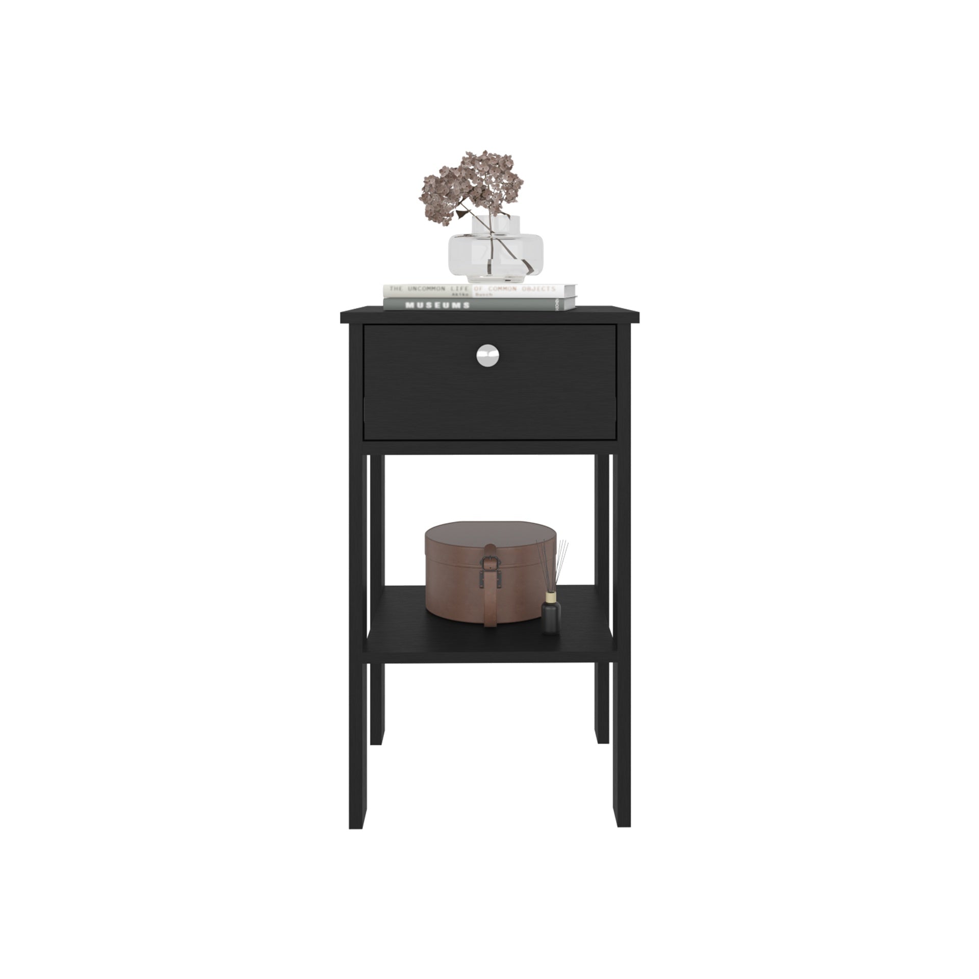 Shongopovi One Drawer Nightstand with Open Shelf, Compact Design, Modern Style, Bedroom Use, Wenge