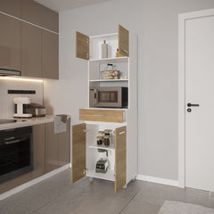 Tall Kitchen Storage Cabinet with Doors, Drawer and Open Microwave Shelf