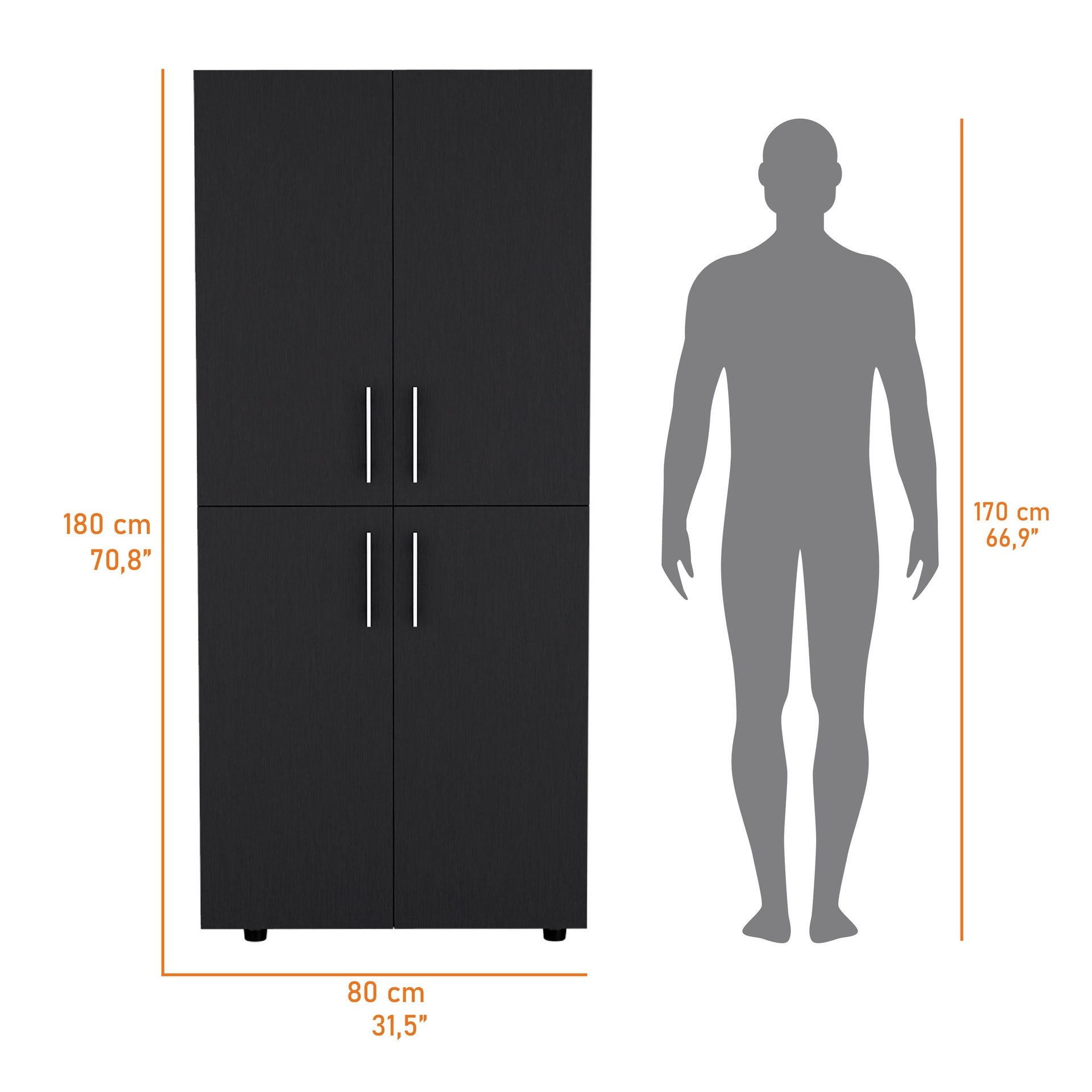 Hazel Armoire in melamine with 2 doors , 4 shelves and 2 clothes hanging bar