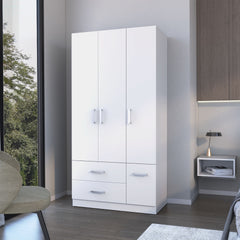 Douglas Armoire in melamine, two drawers, hanging rod and 4 doors.
