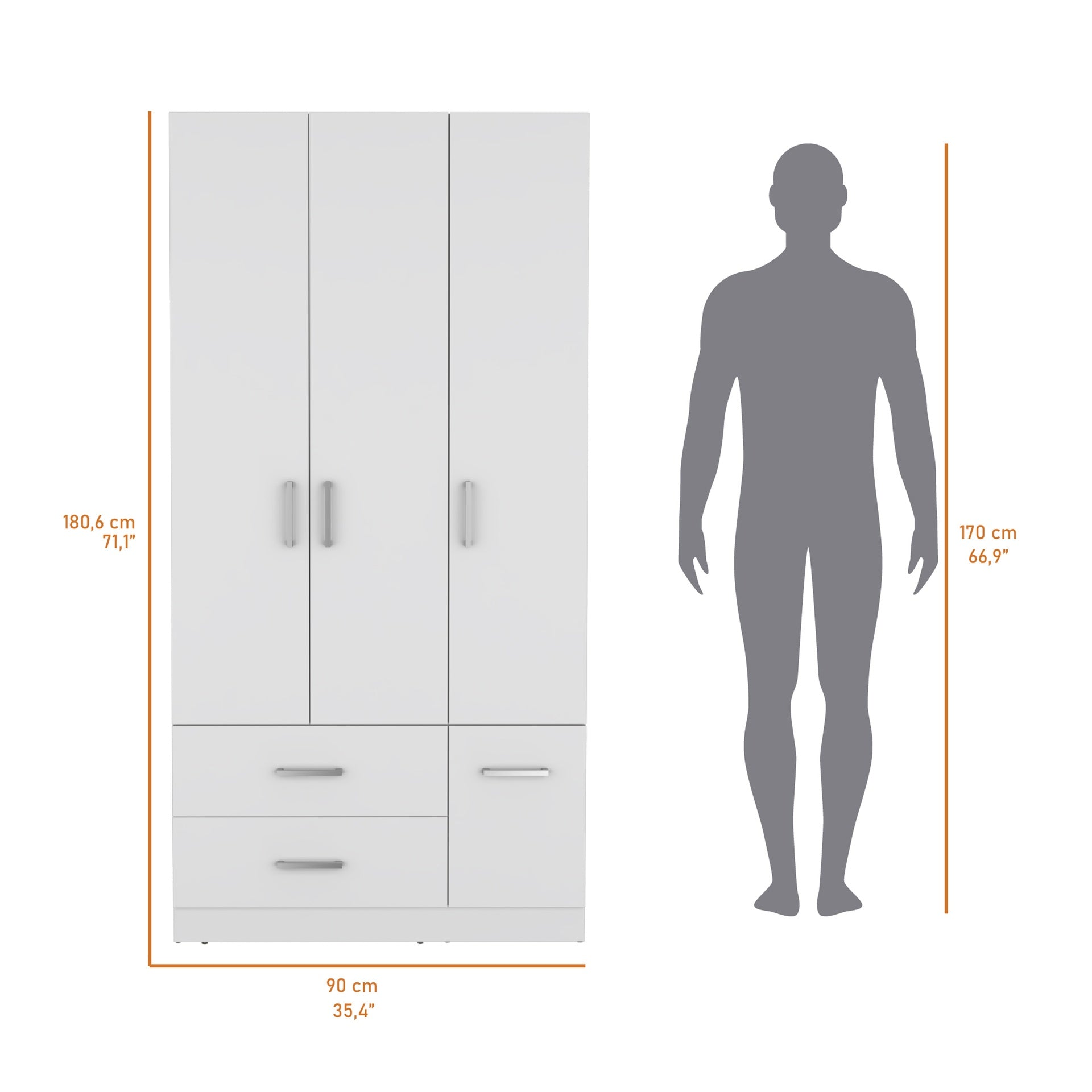 Douglas Armoire in melamine, two drawers, hanging rod and 4 doors.