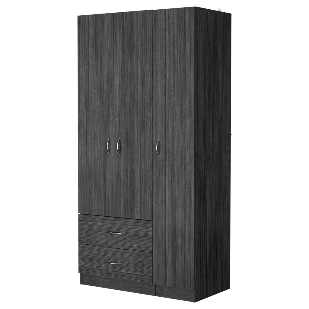Eureka Three Door Armoire, Two Drawers, Rod Smoke Oak