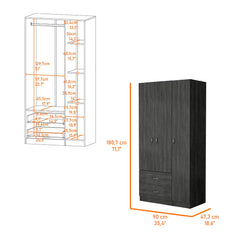 Eureka Three Door Armoire, Two Drawers, Rod Smoke Oak