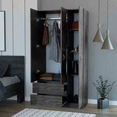 Eureka Three Door Armoire, Two Drawers, Rod Smoke Oak