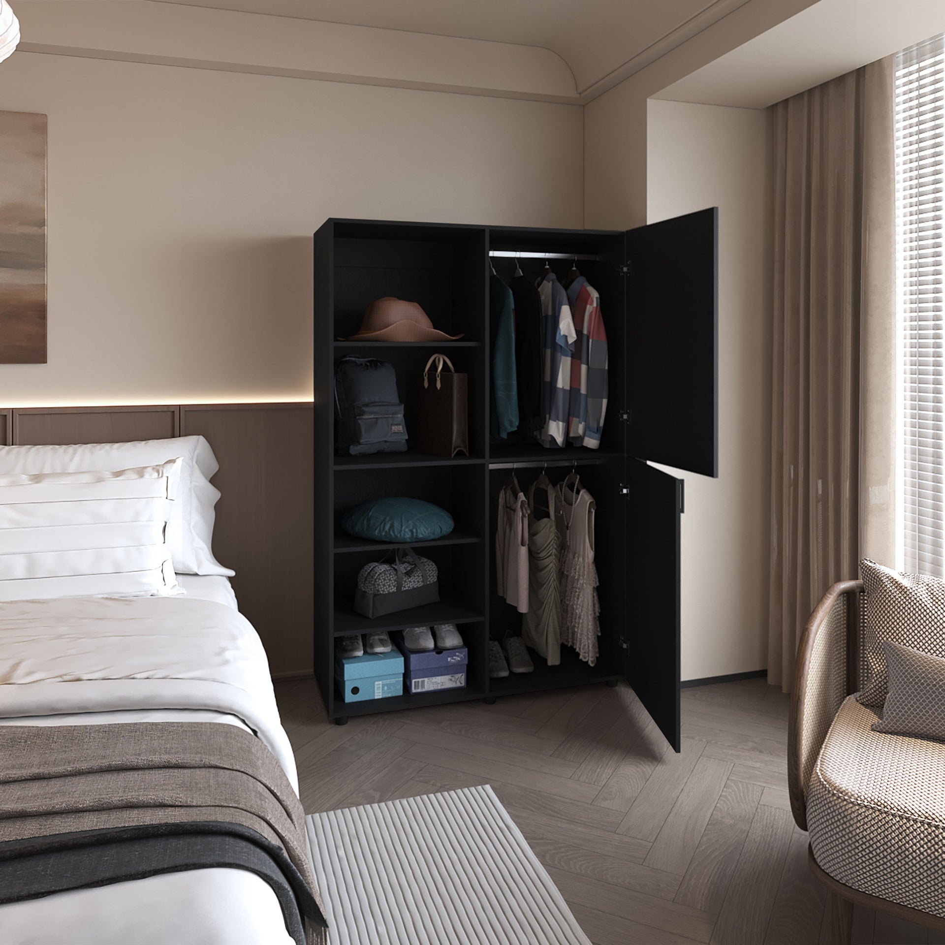 FM FURNITURE Ollie 2-Door Wardrobe with Open Storage,Wengue