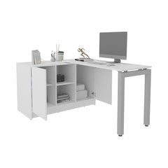 Elfrida Desk, Two Open Storage Shelves, Contemporary Space-Saving Design for Home Office or Study Area, White