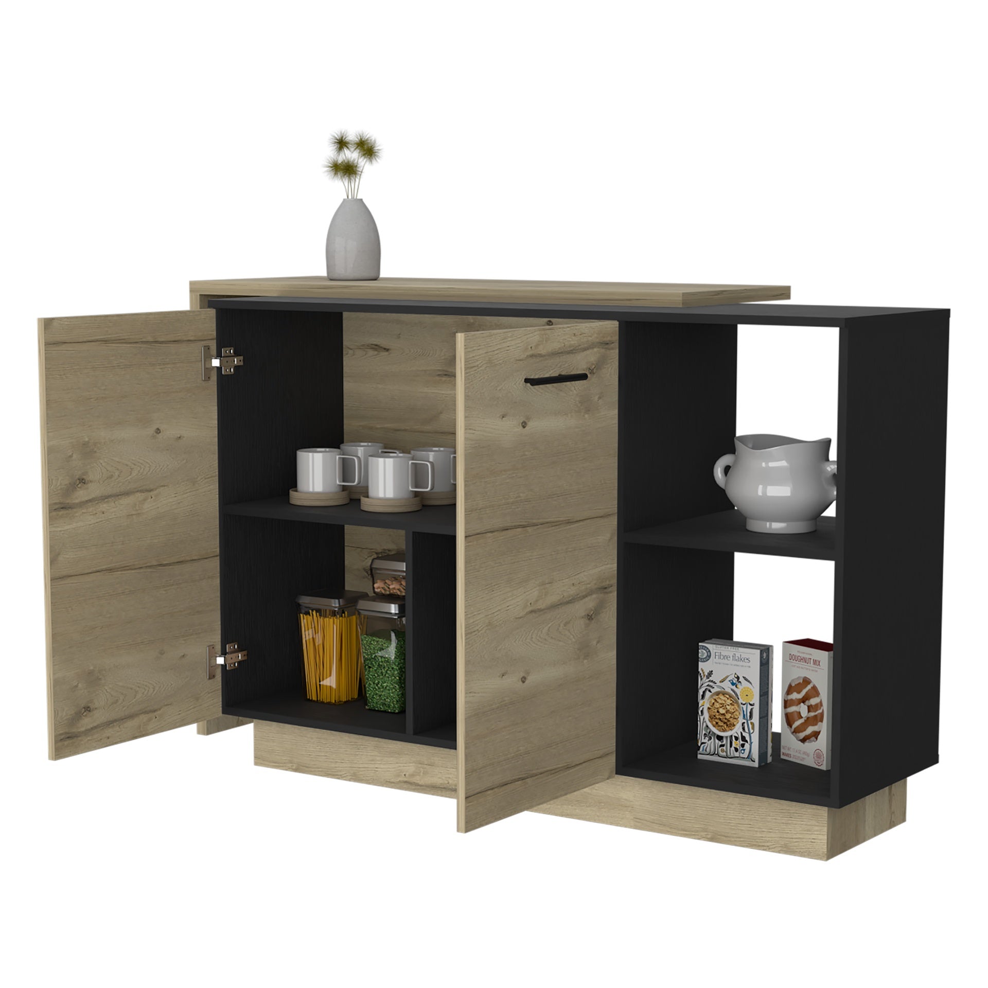Aspen Kitchen Island, Two Concealed Shelves , Three Divisions