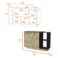 Aspen Kitchen Island, Two Concealed Shelves , Three Divisions