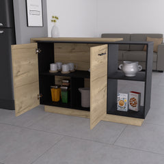 Aspen Kitchen Island, Two Concealed Shelves , Three Divisions