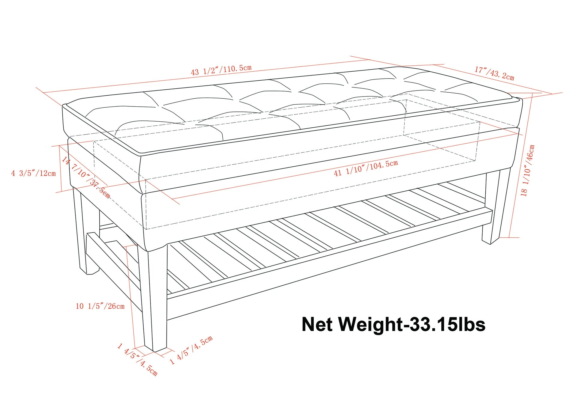 Cosmopolitan - Storage Ottoman Bench with Open Bottom - Cloud Grey