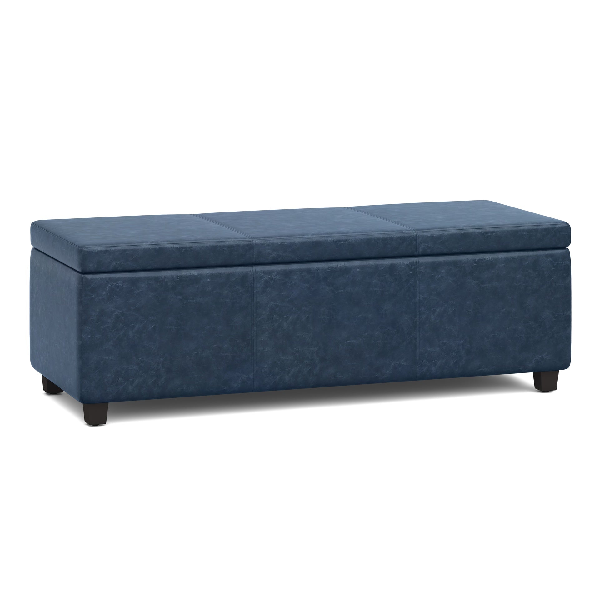 Avalon 48 inch Wide Storage Ottoman Bench in Denim Blue Vegan Leather