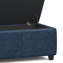 Avalon 48 inch Wide Storage Ottoman Bench in Denim Blue Vegan Leather