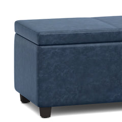 Avalon 48 inch Wide Storage Ottoman Bench in Denim Blue Vegan Leather