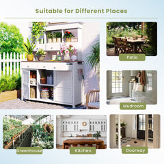 [Assembly Video Provided] TOPMAX 65.7'' H Tall Garden Potting Bench Table with Hutch,Patio Storage Workstation with 3 Shelves,6 Drawers,2 Bottom Cabinets&Side Hooks for Mudroom,Doorway, White